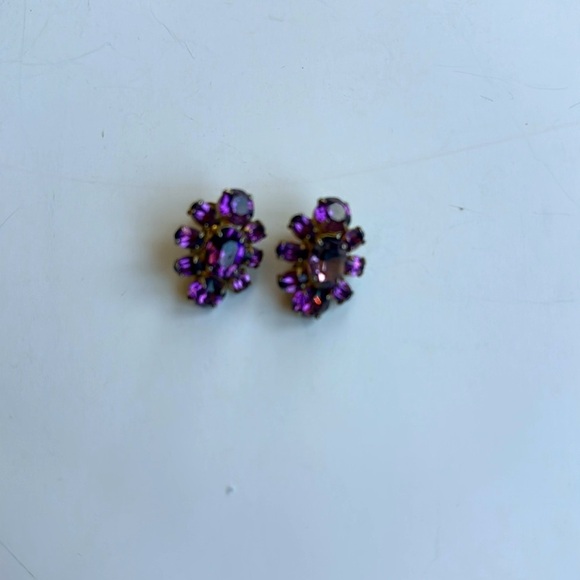 Vintage Elegant Purple Rhinestone Clip Earrings - Picture 5 of 5